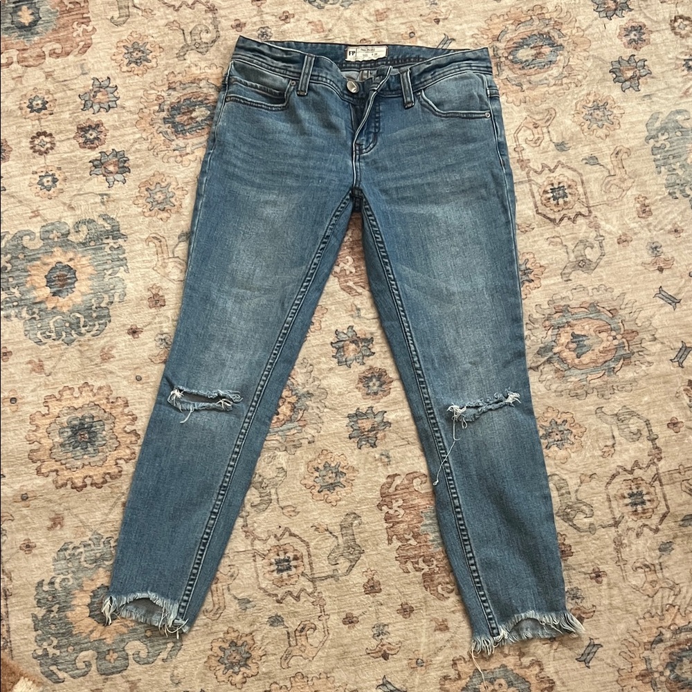 Free People Distressed Skinny Jeans in Blue